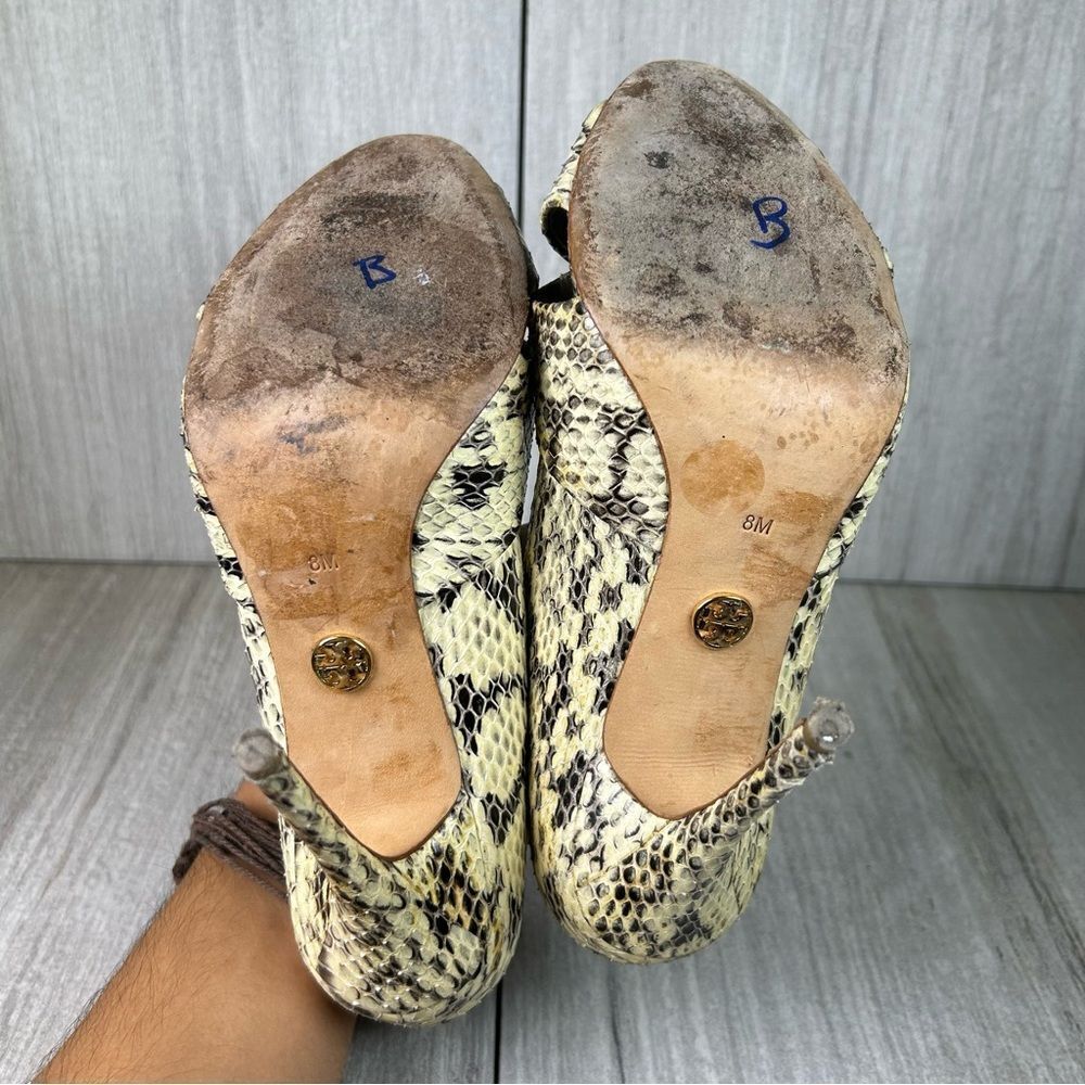 Tory Burch Snake Skin Pattern Open Peep Toe Heels Pumps Womens Size 8 - Picture 8 of 11